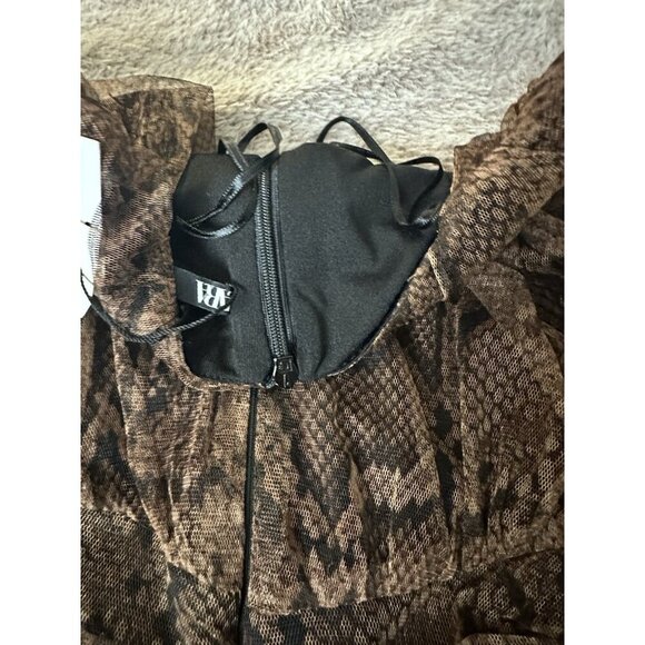 Zara Dress Draped Tulle Mini Long Sleeve in Snakeskin Brown Size S New - Picture 15 of 16